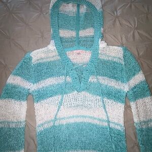 VS Striped Knit Hooded Swim Coverup Sweatshirt